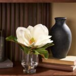 Alternate angle of the Real Touch Large Magnolia Bloom Water Illusion Arrangement showing leaves along