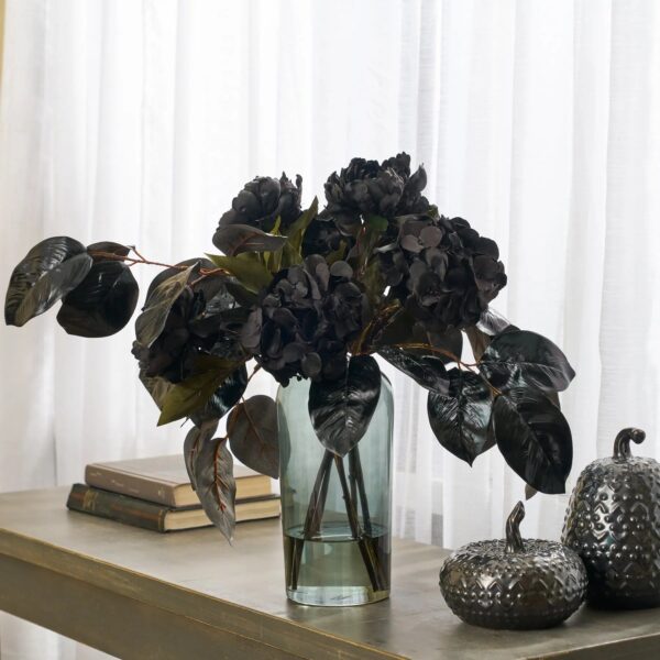 Nightshade Garden - Lustrous Magnolia Leaf with Black Magic Illusion Centerpiece Arrangement - Black and