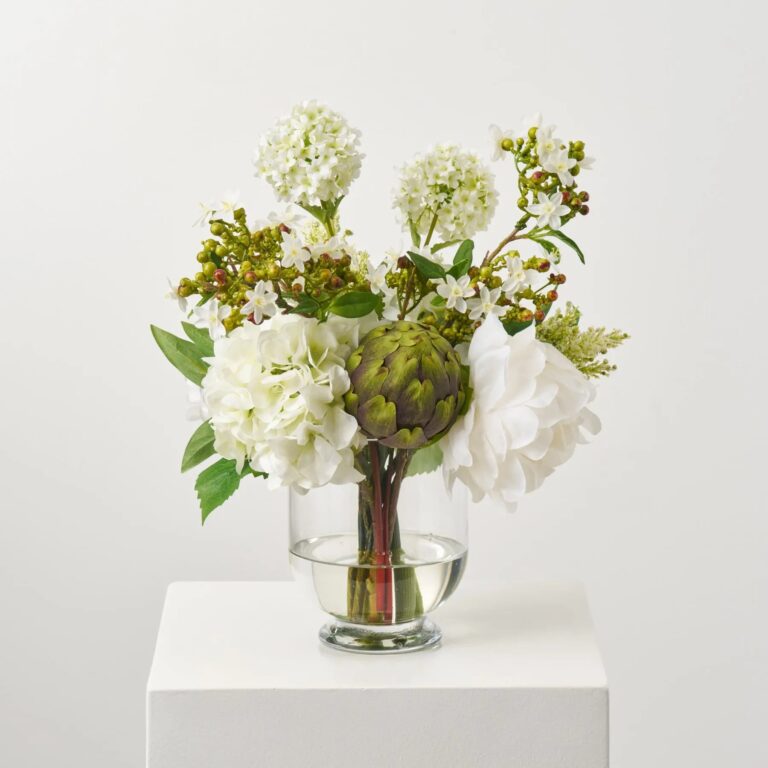 Greenery Gardens - White Peony, Hydrangea and Snowball Water Illusion Arrangement