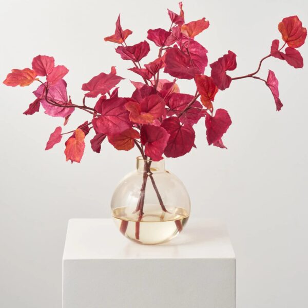 Mauve Orange Autumn Tilia Leaf Spray in Amber Tone Ball Vase Fall Foliage Arrangement