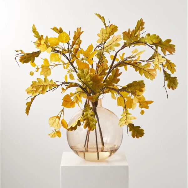 Oak Leaf Faux Centerpiece in Glass Vase - Yellow