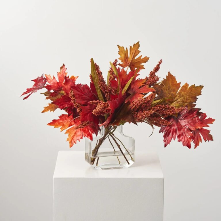 Mixed Fall Brown and Burgundy Red Maple Leaf Water Illusion Arrangement - Red Brown