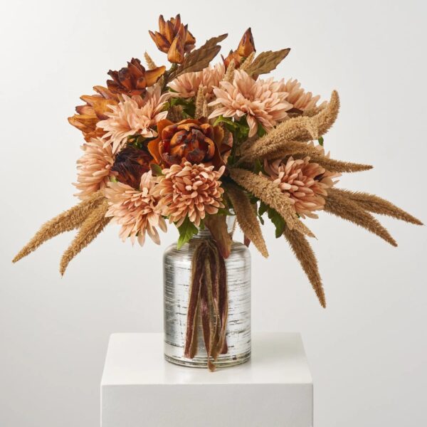 Warm Blooms - Brown Dried Look Artichoke, Foxtails Velvet Bow Ribbon