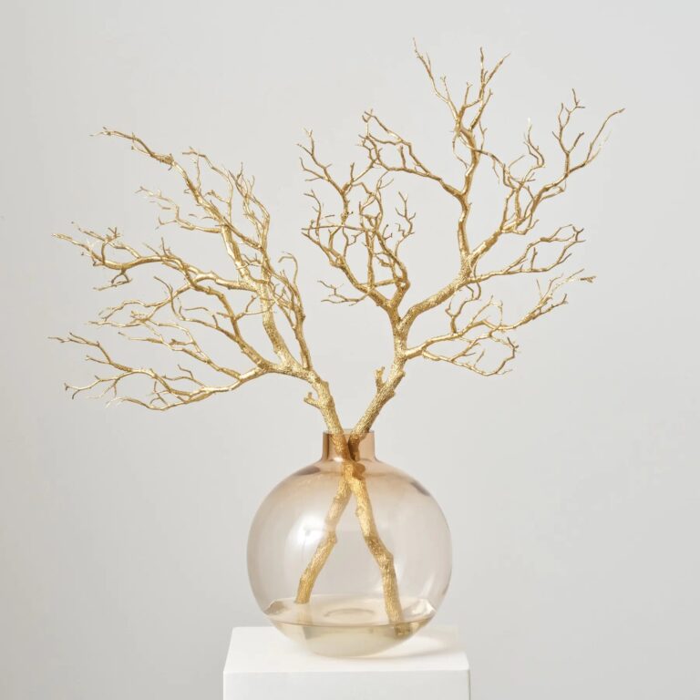 Faux Gold Sparkle Manzanita Branches in Amber Tone Ball Water Illusion Arrangement - Gold