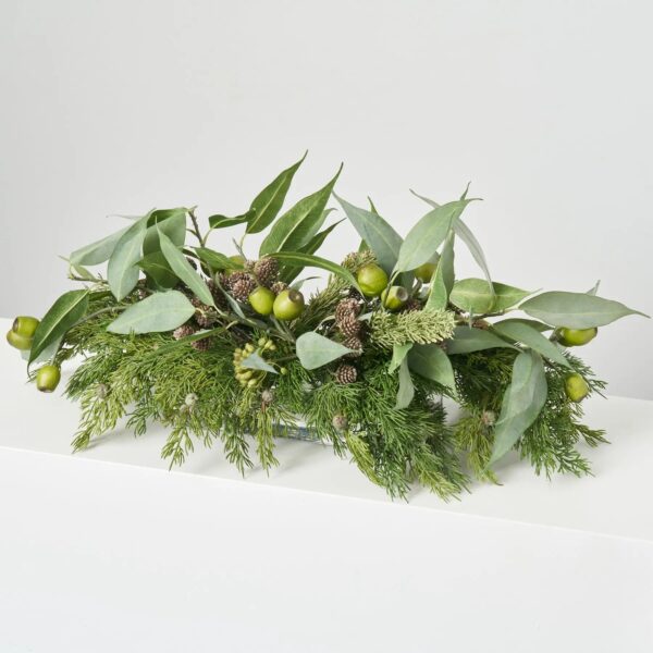 Lifelike Cedar, Seed Pod Eucalyptus and Mini Pine Cone Water Illusion Arrangement - Green