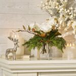 Alternate angle of the Lifelike Cedar, Magnolia Leaf Bloom Water Illusion Arrangement showing bloom arrangement