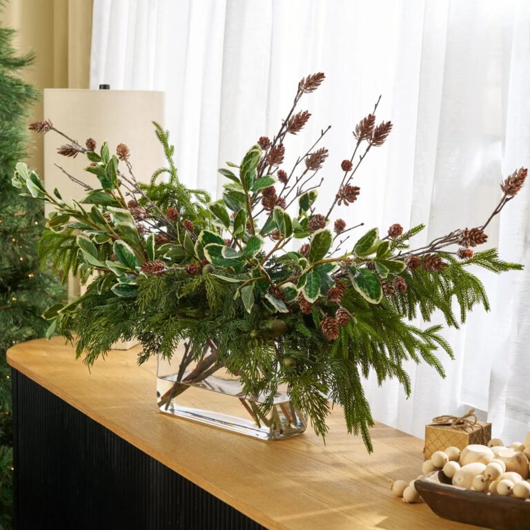 Winter Forrest Melody and Real Touch Norfolk Pine, Cedar, Water Illusion Arrangement
