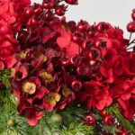 Close-up of vase silhouette detail on this Holiday Hydrangea - Mixed Red Water Illusion Arrangement