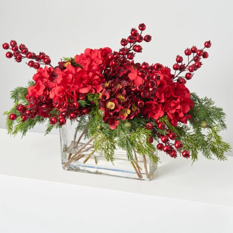 Holiday Hydrangea - Mixed Red and Burgundy Hydrangea Water Illusion Arrangement