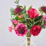 Alternate angle of the Real Touch Pink Scabiosa Water Illusion Arrangement showing bloom arrangement in