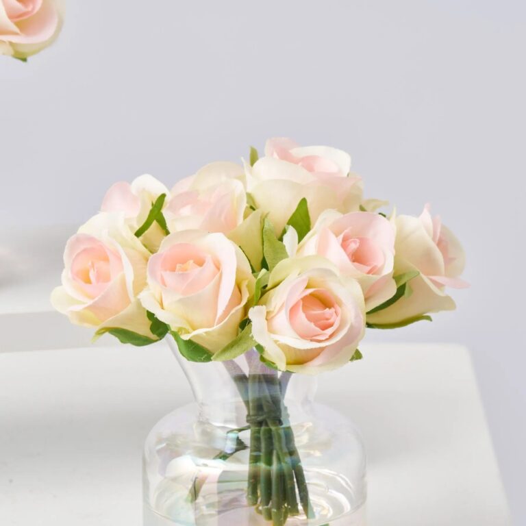 Close-up of vase silhouette detail on this Lifelike Mini Blush Pink Juliette Spring Summer Arrangement