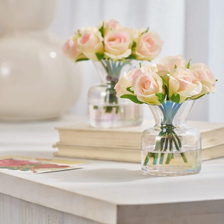Lifelike Mini Blush Pink Juliette Rosebud Pave Arrangement Spring Summer Arrangement - Set of