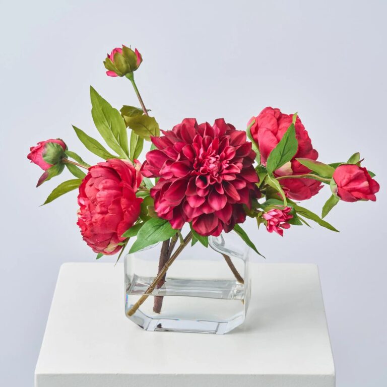 Summer Blooms Trio - Burgundy Peony and Dark Beauty Factice Vase