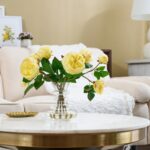 Real Touch Yellow Floribunda Rose Bloom and Bud Spring Water Illusion Arrangement in Layered Vase