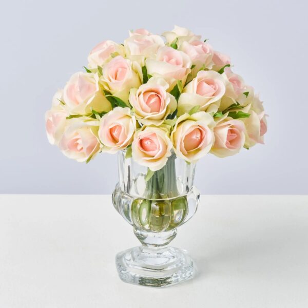Lifelike Mini Blush Pink Juliette Rosebud Pave Arrangement Mini Urn Vase Everyday Faux Floral