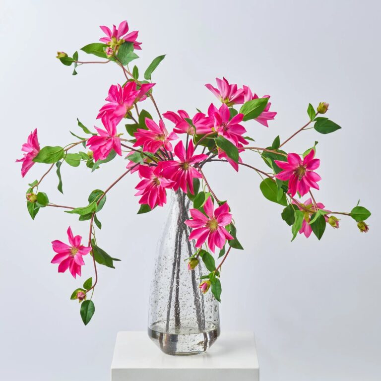 Climbing Real Touch Cerise Pink Blooming Clematis Vines Spring Table Arrangement Water Illusion