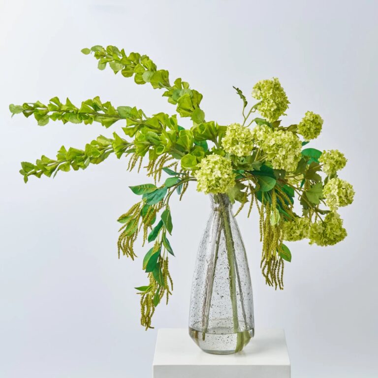 Chlorophyll Cantilever - Bells of Ireland, Snowball Blooms Large Table Arrangement Water Illusion