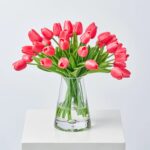 Lifelike Real Touch Dark Pink Mini Tulip Blooms Water Illusion Arrangement