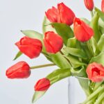 Alternate angle of the Real Touch Lifelike Red Tulip Water Illusion Arrangement showing bloom arrangement