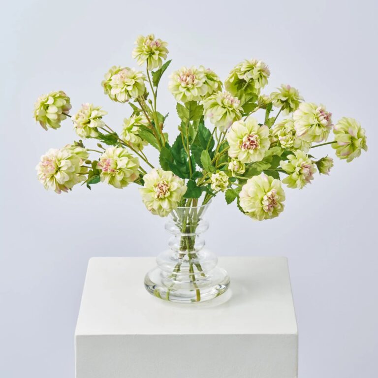 Close-up of vase silhouette detail on this Dahlia Burst - Green Pink Water Illusion Arrangement