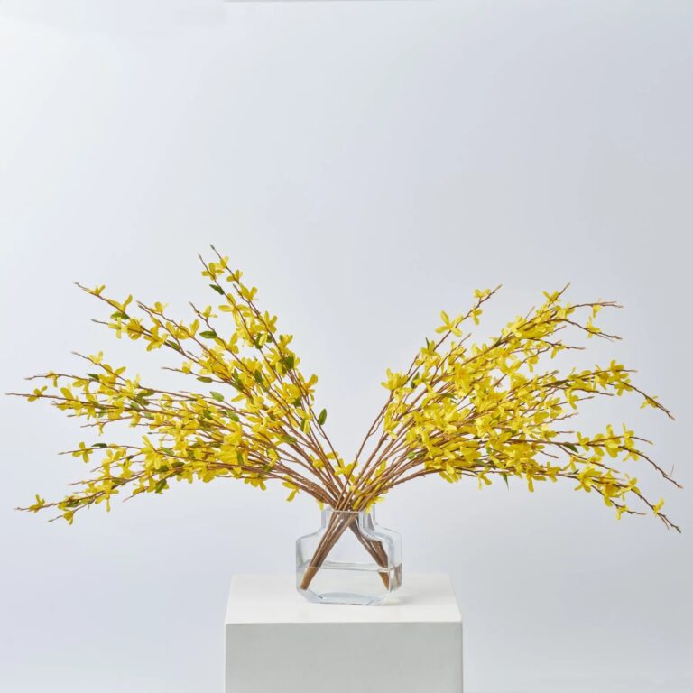 Classic Yellow Forsythia Branches in Modern Factice Vase Spring Water Illusion Arrangement - Yellow