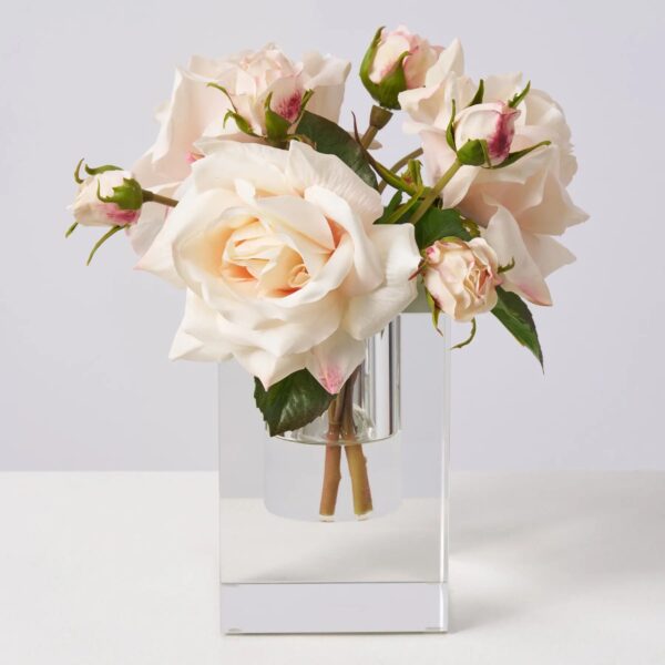 Real Touch Blush Pink Juliette Rose Blooms and Buds Water Illusion Arrangement