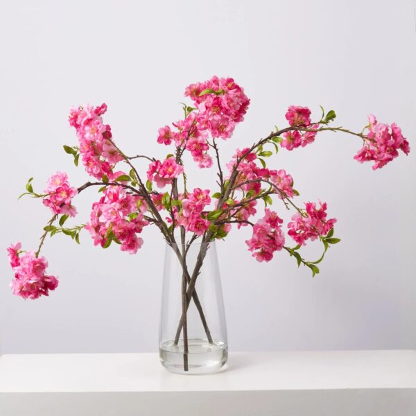 Realistic Pink Cherry Blossom Blooming Branches in Large Teardrop Vase Spring Table Arrangement Water Illusion