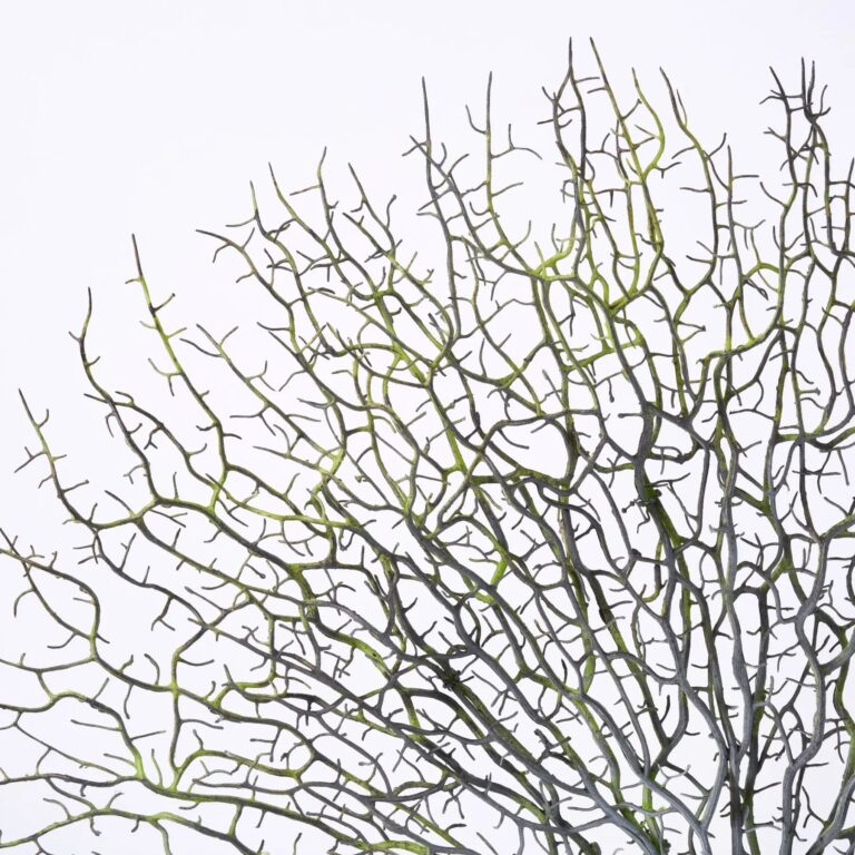 Close-up of vase silhouette detail on this Faux Green Blue Fan Coral Water Illusion Arrangement