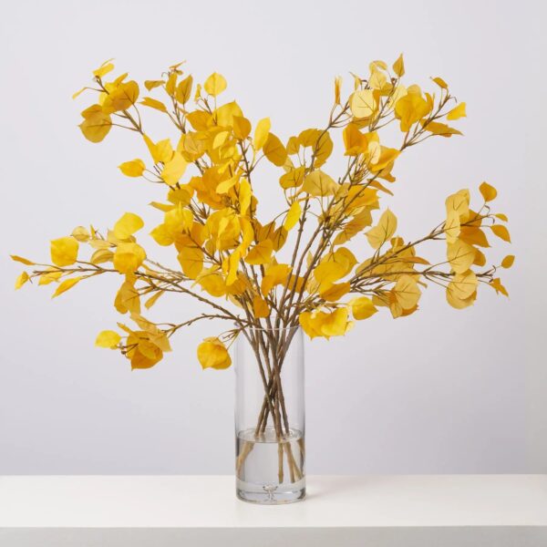 Lifelike Golden Yellow Aspen Leaf Branch Everyday Fall Water Illusion Arrangement in Tall Cylinder Vase