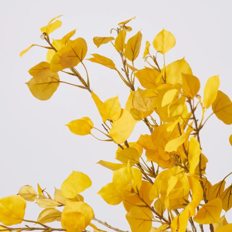 Close-up of vase silhouette detail on this Lifelike Golden Yellow Aspen Leaf Tall Cylinder Vase