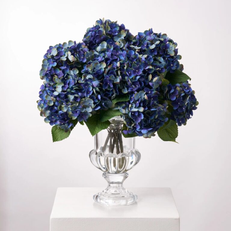 Lifelike Dark Blue Green Hydrangea Blooms Water Illusion Everyday Large Urn Vase