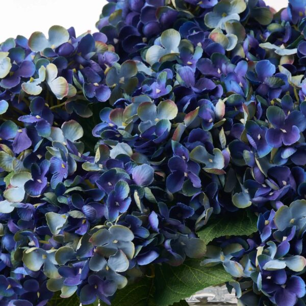 Close-up of vase silhouette detail on this Lifelike Dark Blue Green Hydrangea Large Urn Vase