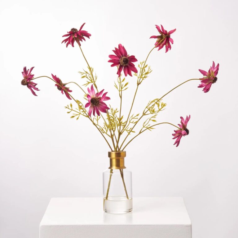 Purple Wine Mixed Rudbeckia Wild Flowers in Gold Rim Water Illusion Arrangement