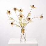 Cream Mixed Rudbeckia Wild Flowers in Gold Rim Bottle Water Illusion Arrangement - Cream