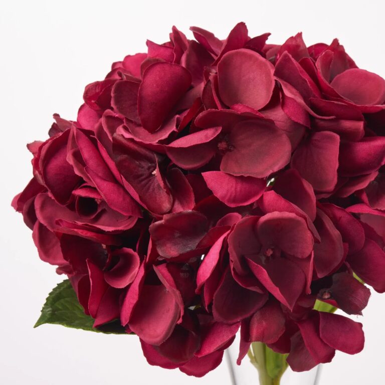 Close-up of vase silhouette detail on this Real Touch Burgundy Beauty Hydrangea Layered Bud Vase