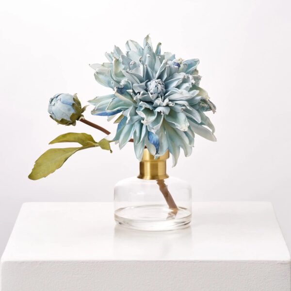 Dried Look Light Blue Giant Dahlia Bloom and Bud Water Illusion Arrangement - Blue