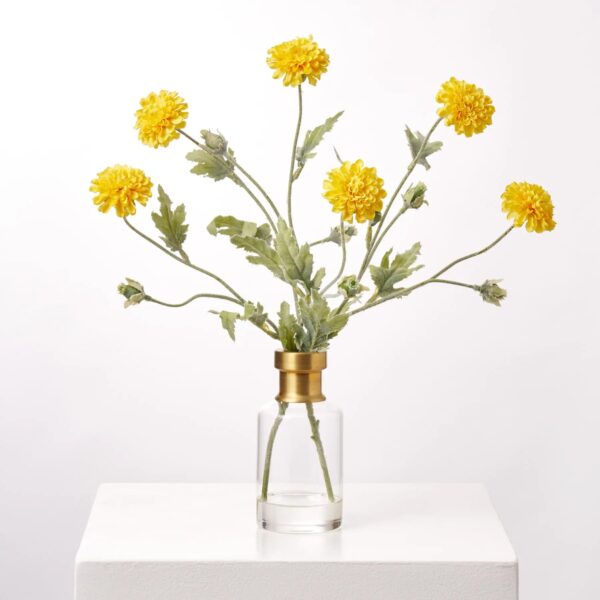 Wild Yellow Mini Marigold Blooms and Buds in Gold Water Illusion Arrangement