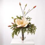 Magnolia Woodlands - Fall Brown Real Touch Magnolia Blooms Illusion Centerpiece Arrangement - Cream Brown
