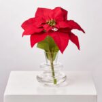 Lifelike Large Red Poinsettia Bloom Flower in Small Layered Bud Vase Water Illusion Arrangement