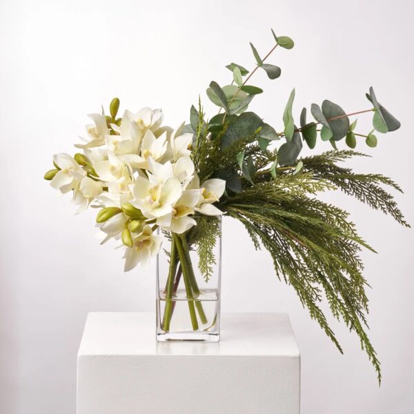 The Christmas Orchid - Cream Cymbidium Blooms, Real Touch Illusion Centerpiece Arrangement