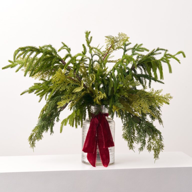 Real Touch Mix Cedar and Norfolk Pine Winter Greenery Water Illusion Arrangement