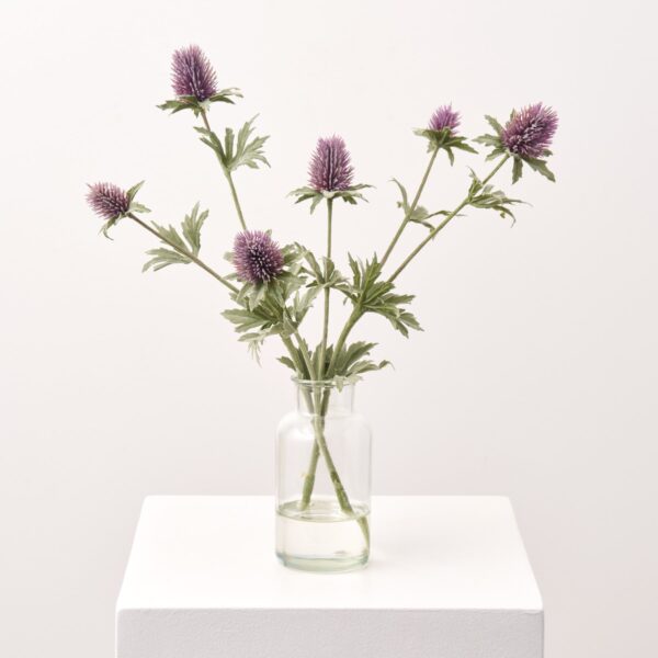 Lavender Wild Faux Thistle Spray in Glass Bottle Everyday Spring Fall Water Illusion Arrangement
