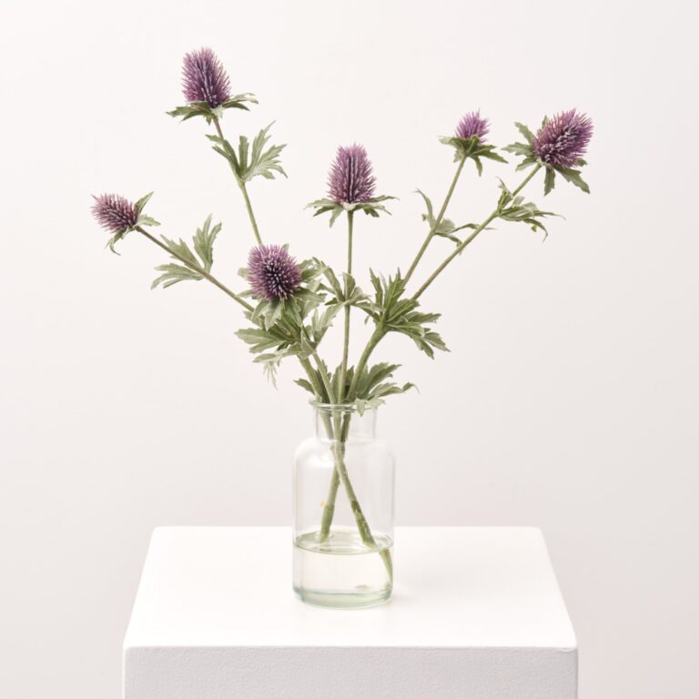 Lavender Wild Faux Thistle Spray in Glass Bottle Everyday Spring Fall Water Illusion Arrangement