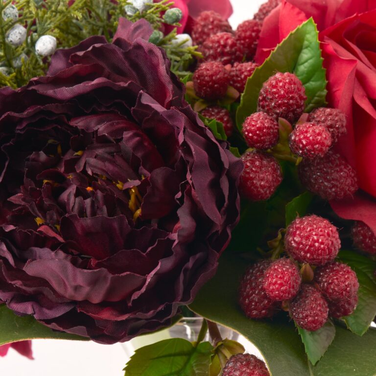 Close-up of vase silhouette detail on this Merry Berry Holiday Trio Water Illusion Arrangement