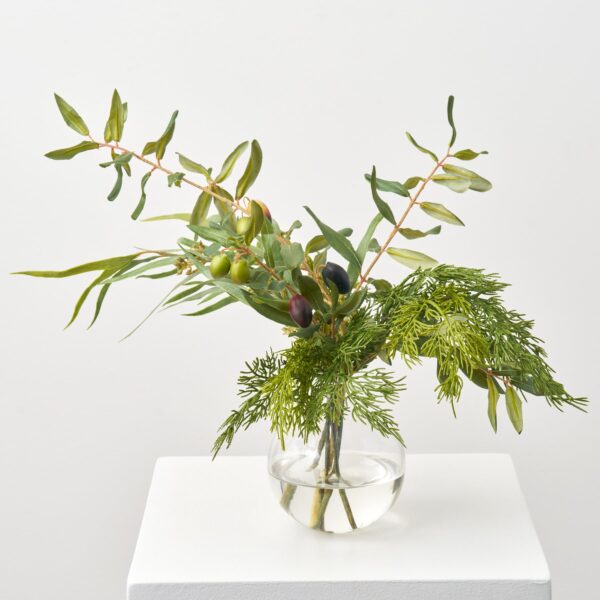 Real Touch Cedar, Olive Branch and Seeding Eucalyptus Water Illusion Arrangement