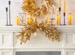 Alternate angle of the Antiqued Gold Bay Leaf Christmas Single Swag showing full swag shape