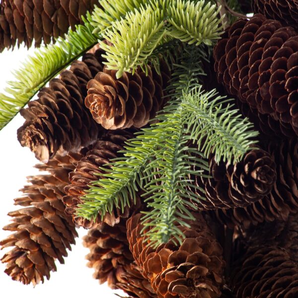 Close-up of swag tail detail on this Rustic Natural Pinecone and Faux Christmas Hanging Swag