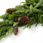Detail view of layered foliage texture from the Real Touch Norfolk, Spruce Holiday Table Swag