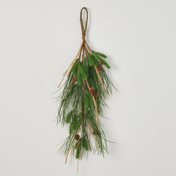 Mixed Scotch and Island Pine Teardrop Swag with Faux Pinecone and Branches