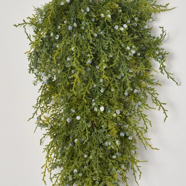 Close-up of swag tail detail on this Seeding Winter Juniper Berry Greenery Holiday Teardrop Swag
